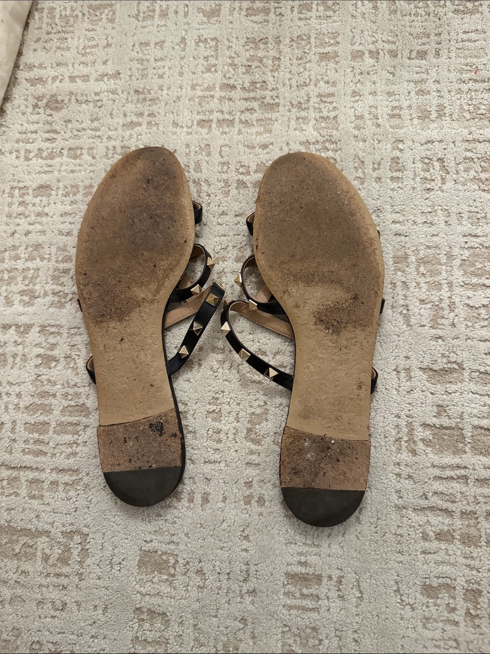 Valentino Black Leather Rockstud Multi-Strap Slide Sandals - Picture 2 of 6